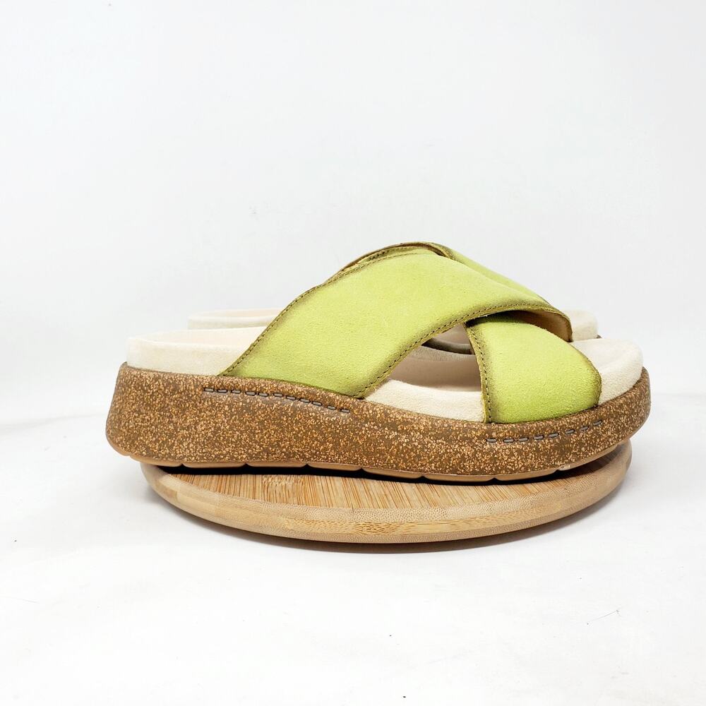 Dansko Bridget Platform Sandal Women 37 Chartreuse Leather Chunky Sole Boho Shoe